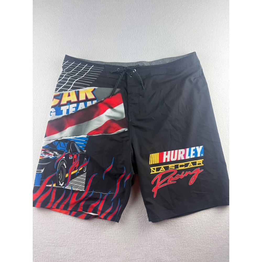 Hurley x NASCAR Phantom Board Shorts Mens 36 Black Racing Graphics MBS0011630